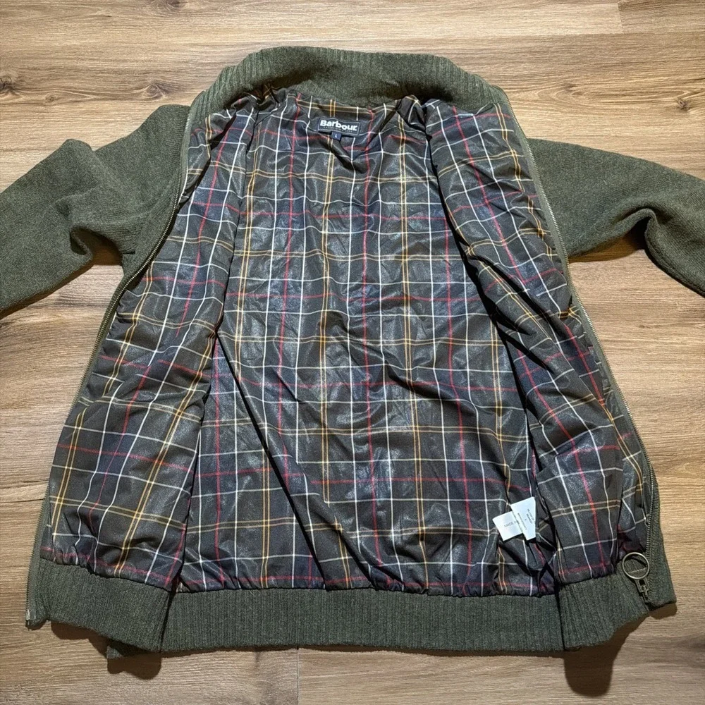 Barbour Full Zip Jumper Green Mens LARGE Soft Lambswool Hilltop Thru Seaweed